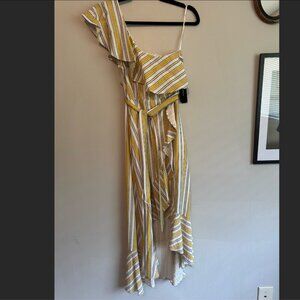 NWT Lulu's High Tide Yellow Striped One Shoulder Midi Dress Size Small